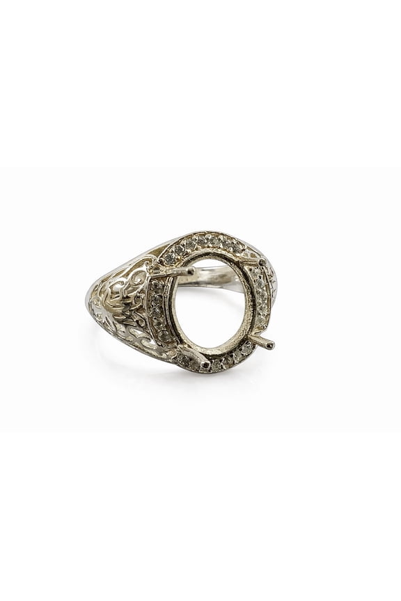 925 Sterling Silver Oval Semi-Mount Ring 10x12mm Handmade Prong Setting for Custom Gemstone, Unique Mens Jewelry Size - 13