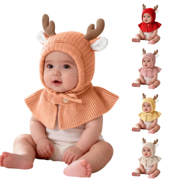 Oiyii Newborn Girl's Sweet Beanies Reindeer‑Antler‑Accent Baby Sun Hats, Orange