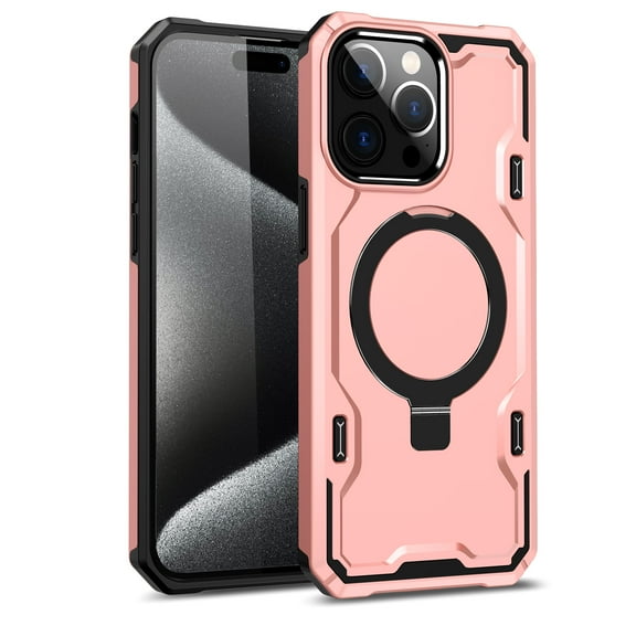 For iPhone 14 PRO MAX 6.7" Magnetic Ring Stand Simplistic Tough Hybrid Case Cover - Rose Gold