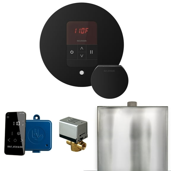 Mr Steam Basic Butler Steam Shower Ctrl Pkg w/Round iTempo Control and Steamhead in Matte Black