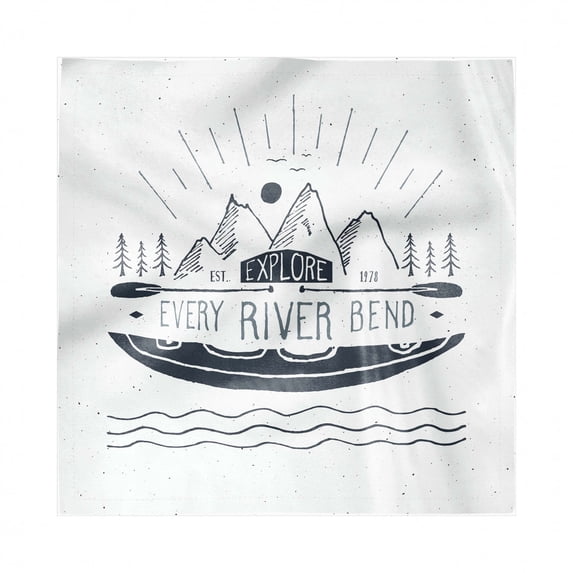 Explore Decorative Satin Napkins Set of 4, Hand Drawn Sketch Mountains and Kayak with Explore Every River Bend Slogan, Square Fabric Party & Dinner Napkin, 18", Dark Blue and White, by Ambesonne