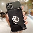 thumbnail image 4 of Black Phone Case with Cute Cat Paw Card Holder & Adjustable Shoulder Strap, Shockproof Soft Case for iPhone 13 Pro Max, 4 of 11