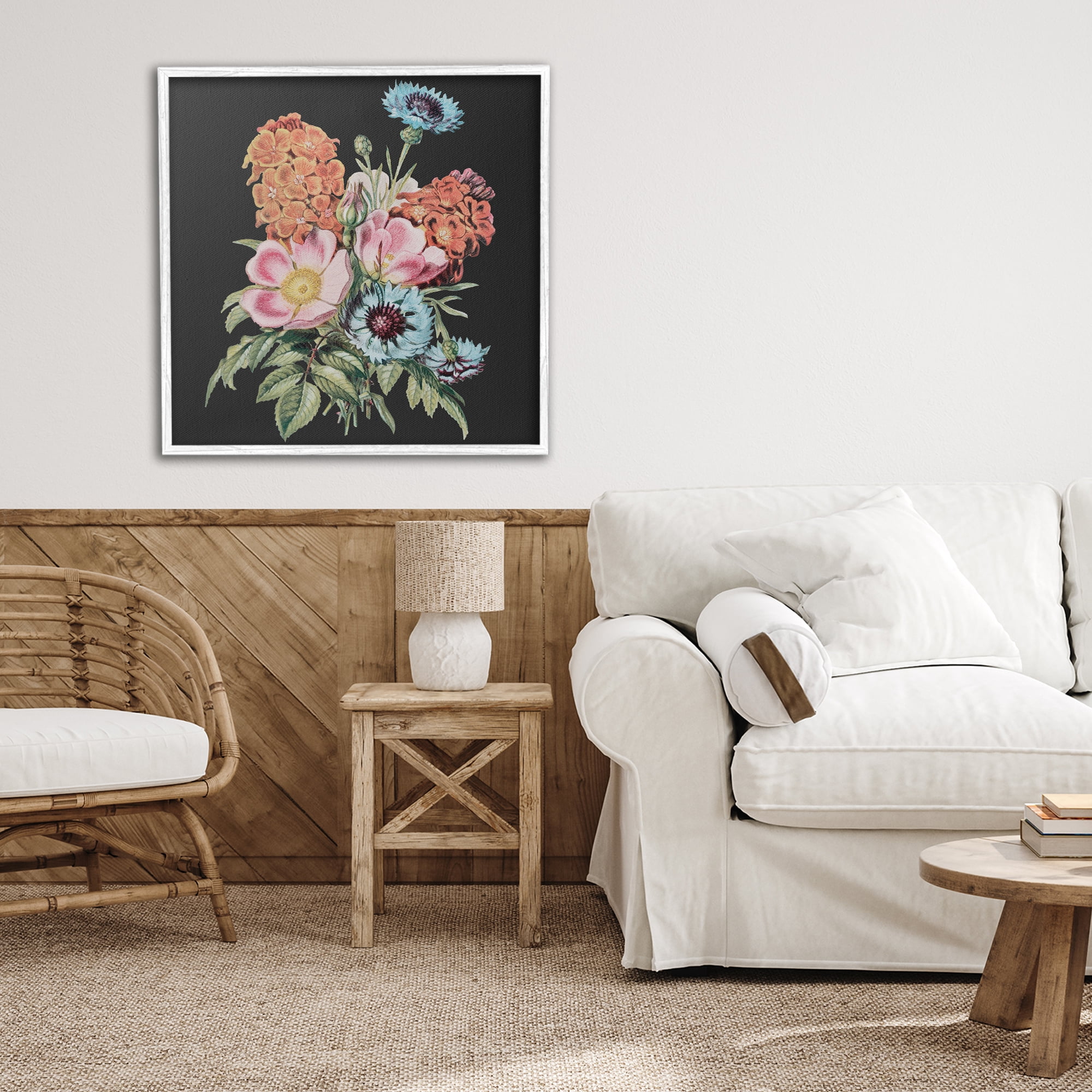 Stupell Industries Vintage Bouquet Study over Black White Framed Giclee Art, design by Dan Meneely