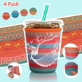 thumbnail image 4 of 4 Pack Reusable Iced Coffee Insulator Sleeve, Neoprene Coffee Cup Holder for Iced Hot Drinks, Beverage Holder for Most Drinks(16-20 oz Small, African Grain), 4 of 6