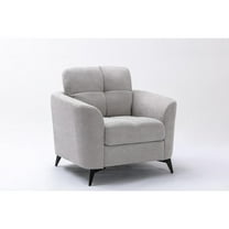 Callie Light Gray Woven Fabric Chair with Tufted Cushion and Metal Legs