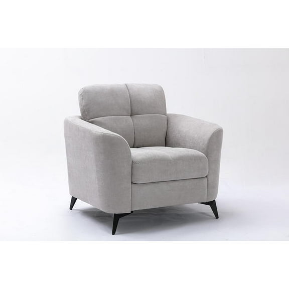 Callie Light Gray Woven Fabric Chair with Tufted Cushion and Metal Legs