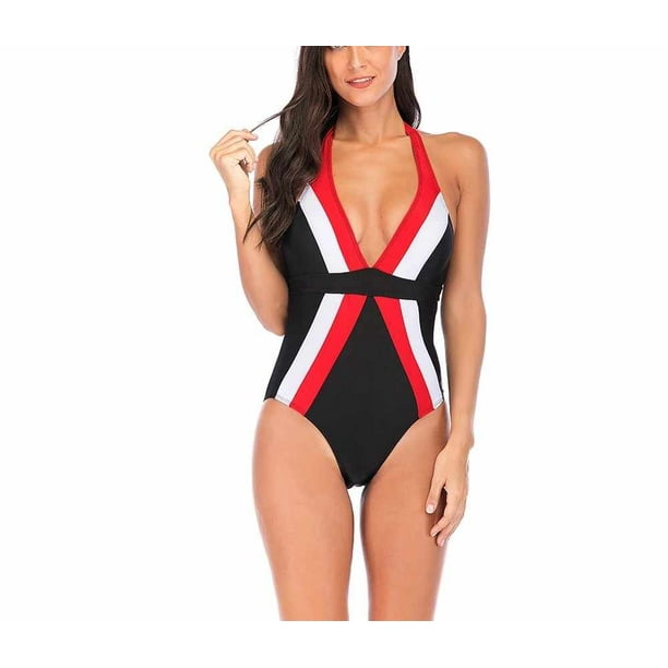 Namato Women V Neck One Piece Swimsuits Color Block Backless Bathing Suit L Walmart Com Walmart Com