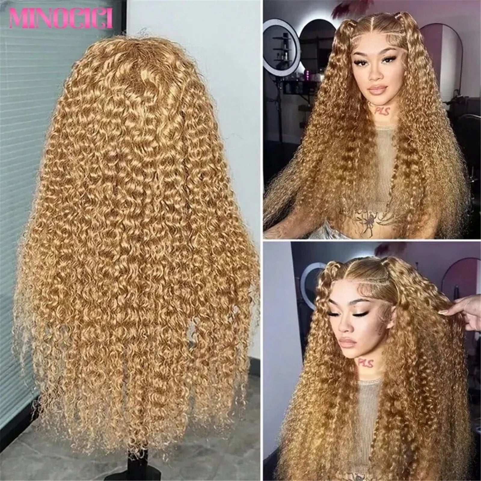 Curly HD Transparent Lace Front Wig Deep Wave Honey Blonde Human Hair Pre Plucked Wigs 200 Density