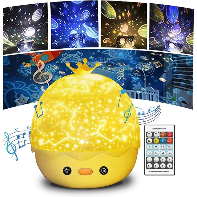 Veilleuse Projecteur pour Bébé, Rotation 360 Équipée de 6 Types de Lampes de Projection, 8 Types de Musique Relaxante, Adaptée aux Enfants, Anniversaire, Halloween, Fêtes, Fêtes