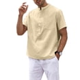 thumbnail image 3 of DYMADE Men's Summer Pockets Solid Short Sleeve Workwear Button Henley Shirt Tops, 3 of 4