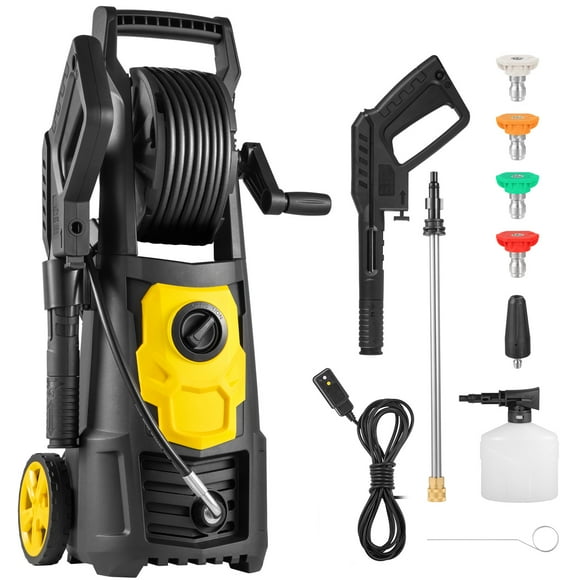 KFFKFF Electric Pressure Washer, 2000 PSI, 1.65 GPM Max, includes 30 ft Hose & Reel, 5 Nozzles, Foam Cannon, Ideal for Cleaning Patios, Vehicles, Fences, Driveways, ETL Certified