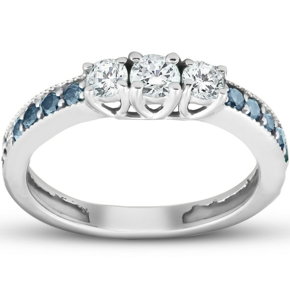 Pompeii 1/2 Ct Blue & White Diamond Three Stone Engagement Anniversary Ring White Gold