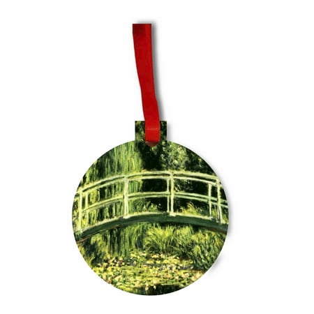 Green Pond Lily - monet pond water lilies green Flat Round Shaped Hardboard Hanging Christmas Holiday Tree Ornament Made in the U.S.A.