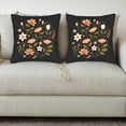 thumbnail image 3 of Elegant Floral Throw Pillow Covers Set of 2 - 18x18in Decorative Cushion Cases for Couch Bed Car - Black Background with Peach White & Green Flowers in Circular Design, 3 of 8