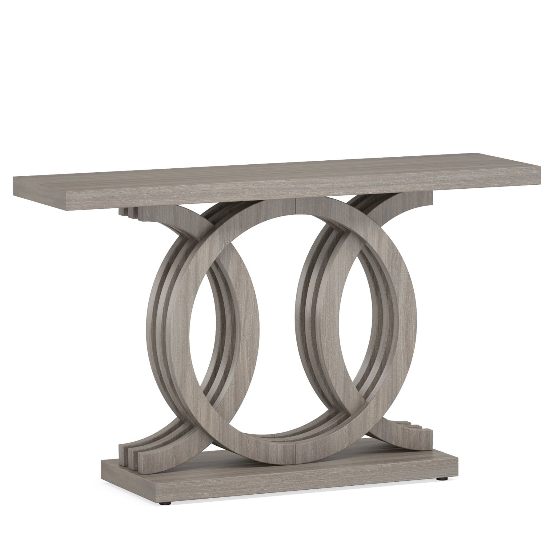 Fnova 55" Console Table with Geometric Base, Modern Wood Narrow Entryway Table Sofa Table for Living Room, Hallway, Foyer