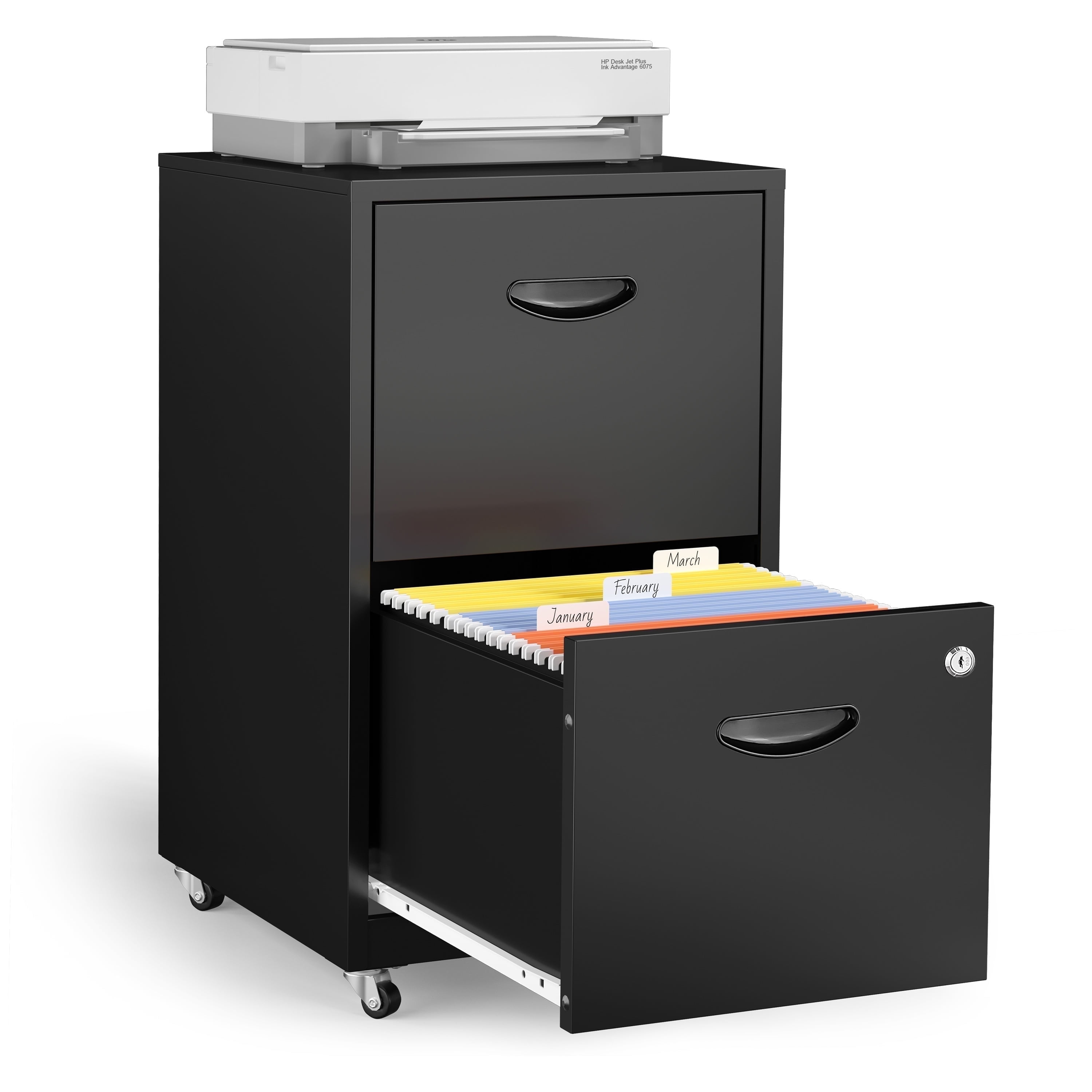 Polup 18"D Mobile Office Vertical 2 Drawer File Cabinet, Metal Filing Cabinet 2 Drawer with Lock