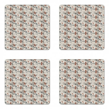 

Abstract Coaster Set of 4 Floral Composition with Vertical Lines Romantic Blooming Spring Season Plants Square Hardboard Gloss Coasters Standard Size Dark Taupe Ruby by Ambesonne
