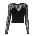 thumbnail image 4 of DuoJiaJ Women's Sexy Lace Deep V Lingerie Date Night Club Outfit Long Sleeve Top Women’s Tank Tops Black, 4 of 4