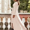 thumbnail image 3 of ylioge Wedding Guest Dresses for Women, Womens Formal Gowns and Evening Dresses Elegant Long Sleeve V Neck Solid Color High Waist with Swing Pleated Slit Side Hem Midi Dresses Fall, 3 of 7