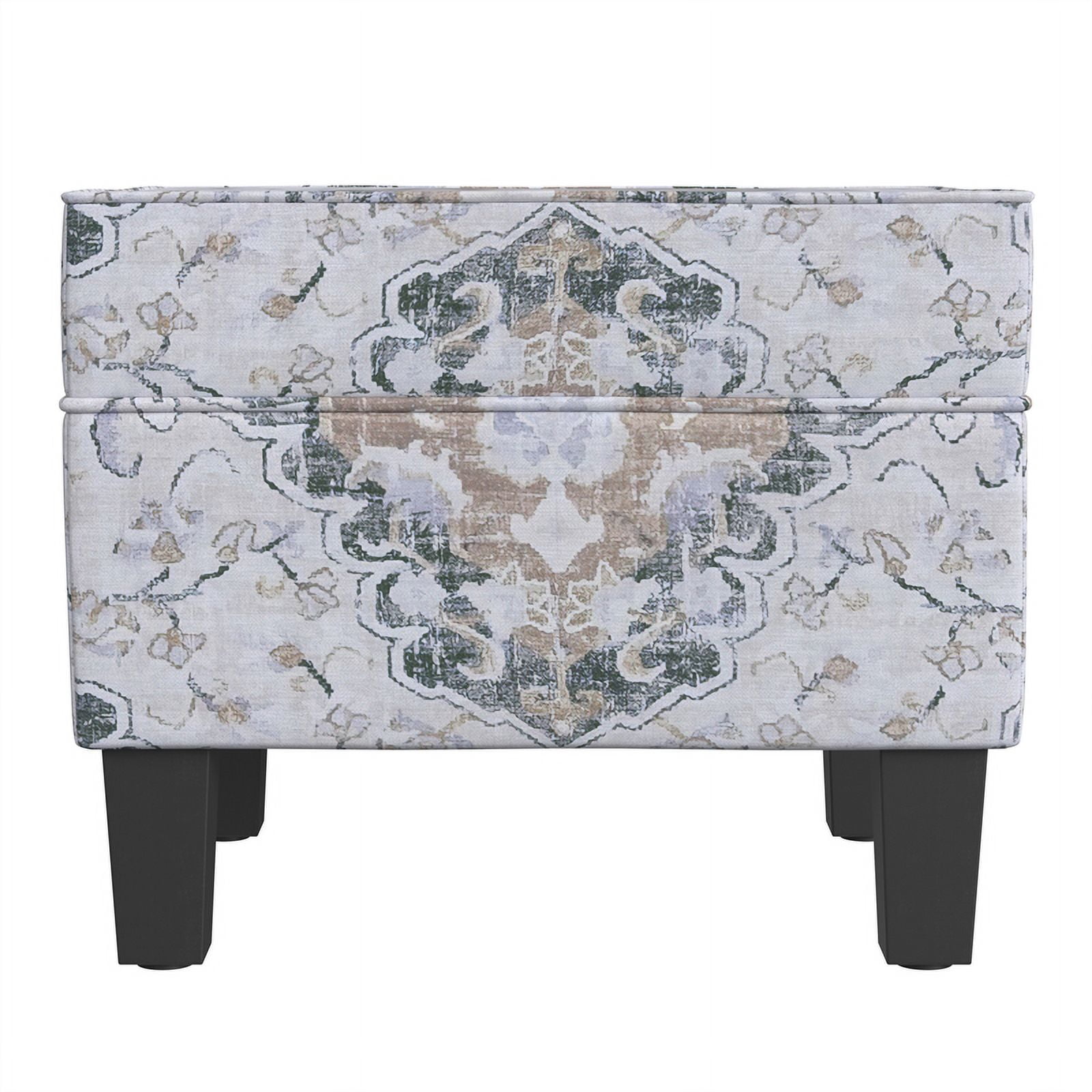 HomePop Medium Storage Ottoman with Hinged Lid, Antiqued Medallion Ebony