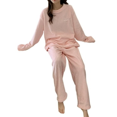 Women Two-piece Pajama Set Unisex Winter Pajamas Set Round Neck Solid Color Thickened Coral Fleece Homewear Top Pants Set Top Pants Pajama Set
