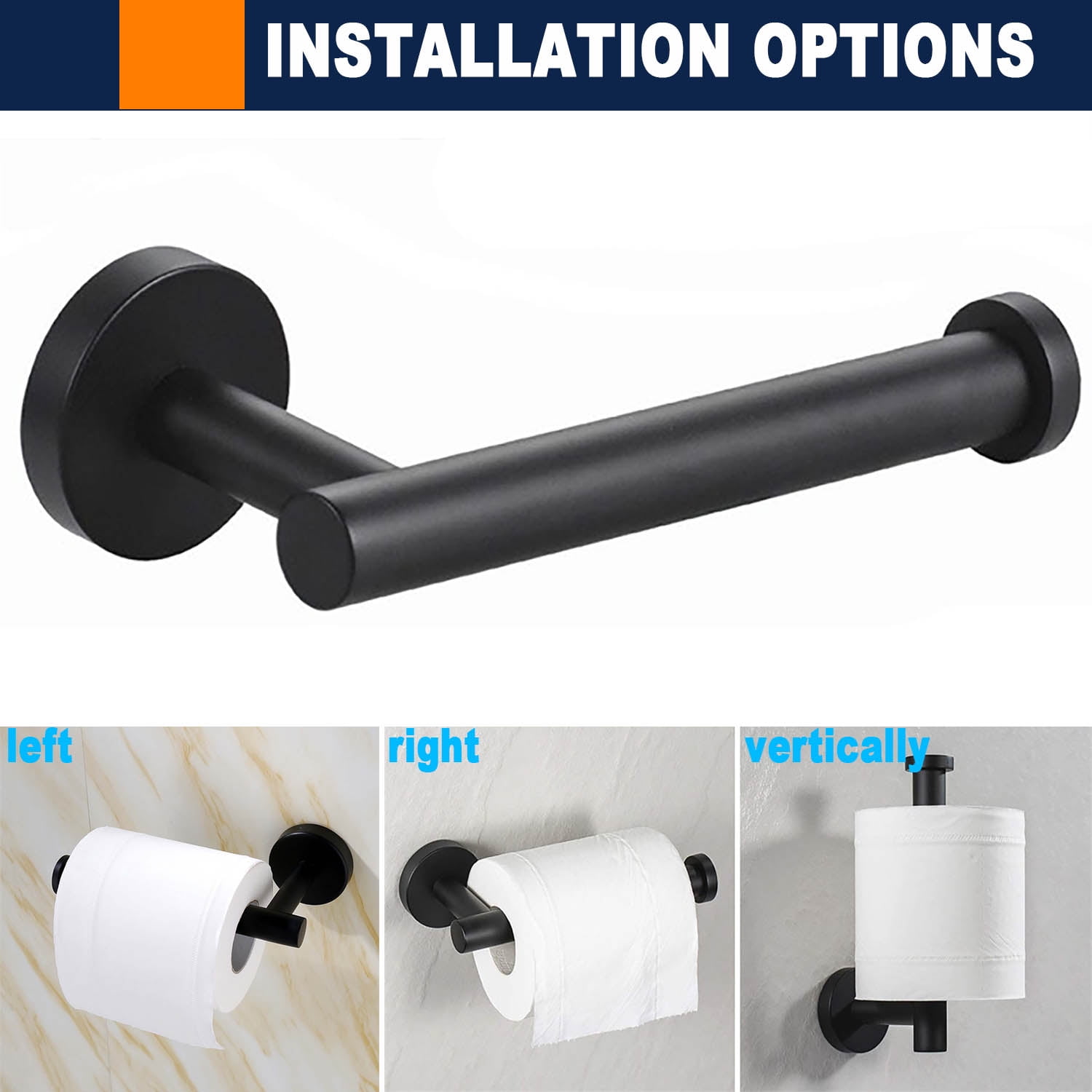 Single Post Toilet Paper Holder, Wall Mount with 4 Hooks, SUS 304 Stainless Steel Bathroom Roll Hold(图3)