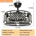 thumbnail image 3 of Depuley Crystal Ceiling Fan with Light Remote Control Ceiling Light Fixture Matte Black Flush Mount for Kitchen Island  Living Room Bedroom, 3 Wind Speed Adjust, E12 Base, 3 of 7