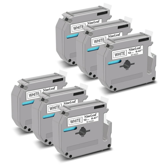NineLeaf 6PK Compatible for Brother P-touch M-K231 M-K231s M231 1/2" 12mm Black on White Label Maker Tape Refills for PT-45m PT-65 PT-70bm