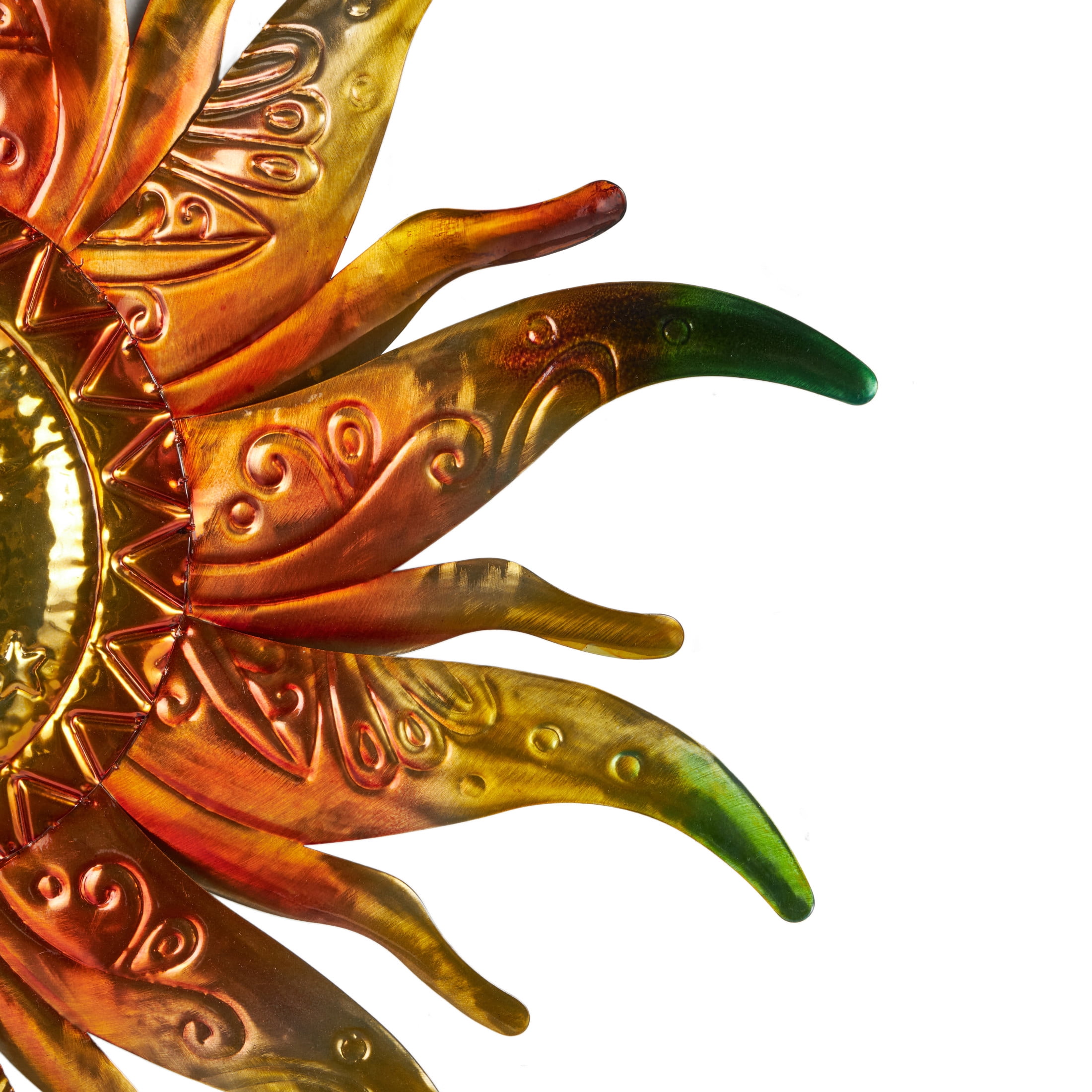 DecMode Gold Stainless Steel Metal Face Sun Wall Decor with Red, Green, and Orange Accents