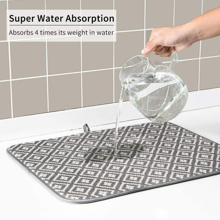 Microfiber Dish Drying Mat, 15.75 x 11.82 Dishes Drainer Mats Kitchen Counter  Mats Dish Drying Pad for Countertop, Fast Drying-Grey 