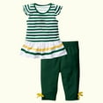 thumbnail image 5 of Cethrio Kids Girls Outfit Set, Flutter Sleeve Elastic Waist Stripe T-Shirts&Shorts Sets Green Size 1 T, 5 of 5