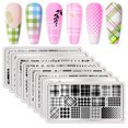 thumbnail image 1 of Born Pretty Nail Stamping Plates Set Plaid Flowers Leaves Lace Nail Art Image Plates Spring into Winter Stamp Templates Kit Image Manicuring DIY Printing Tools 8PCS, 1 of 4