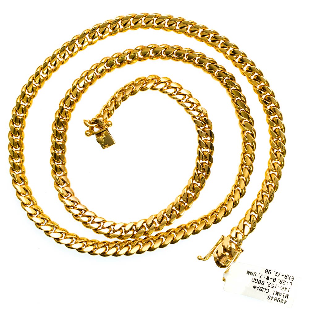 J&H Jewelers Mens Miami Cuban Link 14K Yellow Gold 28 in Chain 152.8