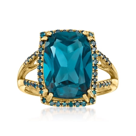 Ross-Simons 9.75 Carat London Blue Topaz and .30 ct. t.w. Blue Diamond Ring in 14kt Yellow Gold, Women's, Adult
