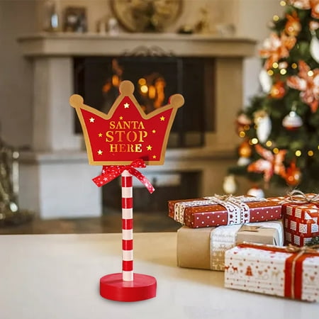 

Hot Sale Christmas Decoration Xmas Ornament New Christmas Street Sign Stop Decorative Lights Wooden Christmas Holiday Window Desktop Atmosphere LED Color Lights Santa Stop Here