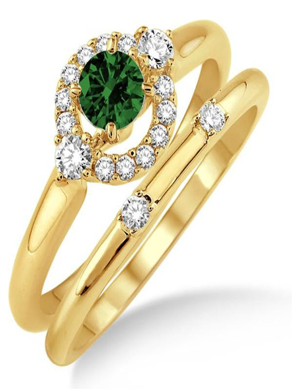 Details about  / Round Cut Green Emerald 3 Piece Bridal Wedding Ring Set White Gold Promise Rings