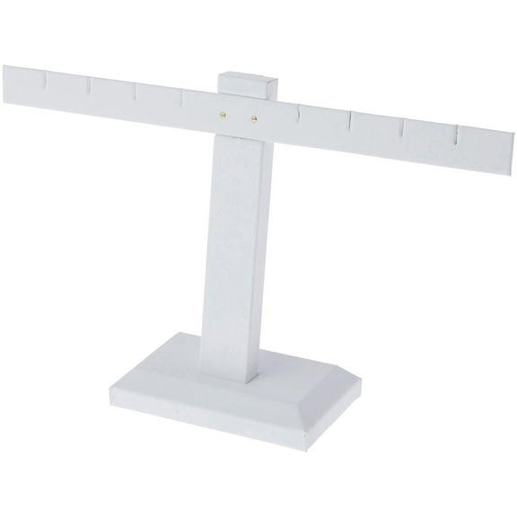 Plymor White Faux Leather T-Bar, Four Pair Earring Display Stand, 10.25" W x 6" H