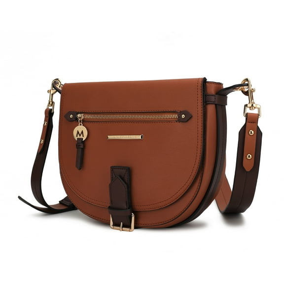 MKF Collection Drew Vegan Leather Women's Color Block Shoulder Bag, Classy Crossbody Purse Handbag by Mia K - Cognac