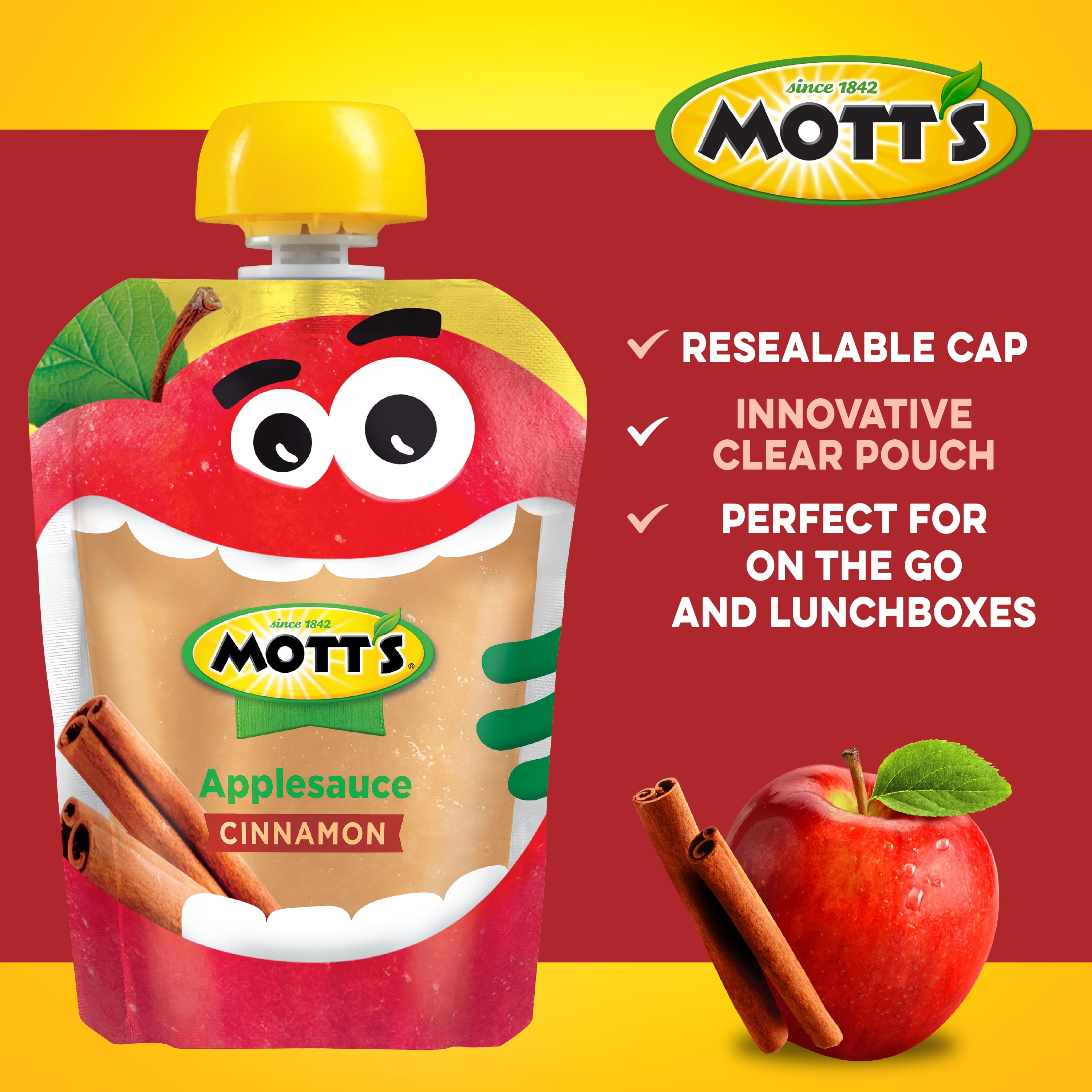 Mott's Cinnamon Applesauce, 3.2 oz, 48 Count Clear Pouches (4 Packs of 12)