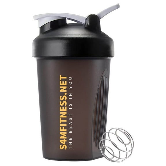 S4M Fitness Spill Proof | 20 oz Black Shaker Bottle | Wide Mouth | Flip-Top Push Lid W/ Locking System | Blender Ball included