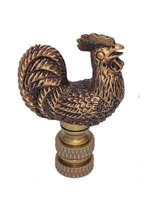 B ANTIQUE  BRASS  ROOSTER  CHICKEN  ELECTRIC  LIGHTING  LAMP  SHADE  FINIAL 