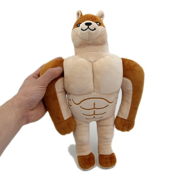 Qianli Swole Doge Plushie, 12" Buff Doge Plush, Cute Plush Toys Swole Doge Muscle Dog Spoof Doll Expression Pack Doll - Meme Collection Based On Famous Internet Memes (1 Pack)