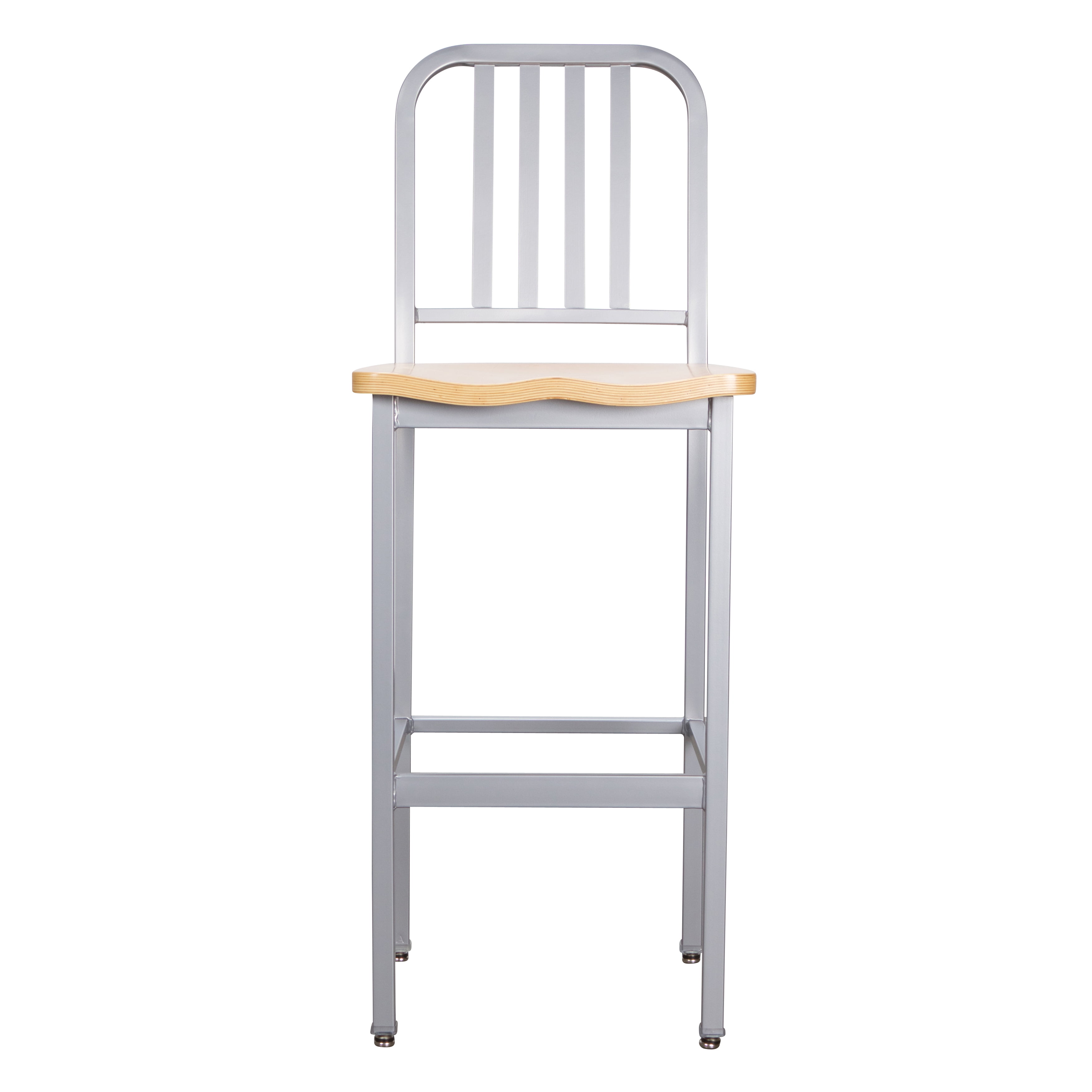 Linon Fostria 30" High Back Metal Bar Stools, Set of 2, Silver/Natural