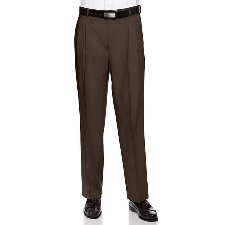 RGM Mens Pleated Front Dress Pants Wool Blend Long Formal Pants Men, Made  in US Brown 32 Medium