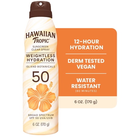 Hawaiian Tropic Weightless Hydration Clear Spray Sunscreen SPF 50, 6oz