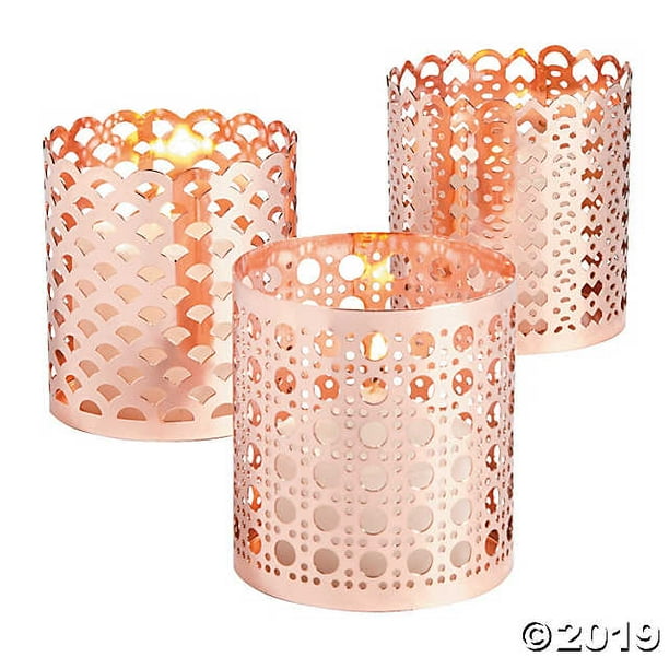 Rose Gold Ornate Candle Holder Set
