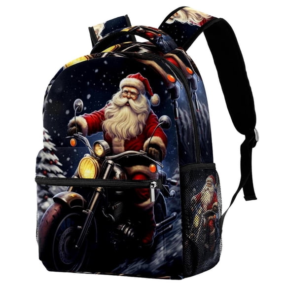 Lightweight Backpack Santa Claus Motorcycle School Bag Travel Laptop Daypack for Men Women Casual Rucksack