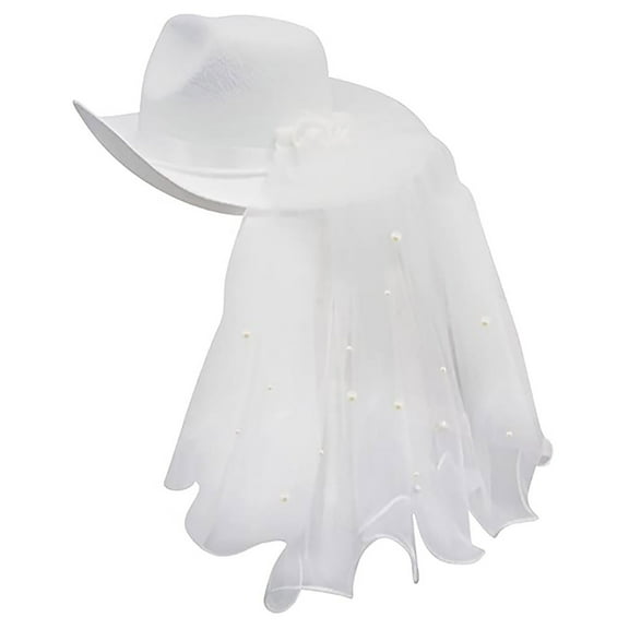 Bride Cowgirl Hat with Veil Novelty Cowboy Hat Beach Hat Cowgirl Hat with Long Veil Western Fancy Dress Accessory