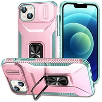 ELEHOLD for iPhone 15 Case with Slide Camera Lens Protector Cover 360° Rotation Metal Ring Kickstand Impact-Resistant Shockproof Drop Protective Support Magnetic Car Mount 6.1" Rugged Case - Rosegold