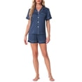 thumbnail image 2 of Conjuntos de pijama para mujer INSPIRE CHIC de manga corta con botones y pantalones cortos, conjuntos de lounge S azul oscuro, 2 of 5